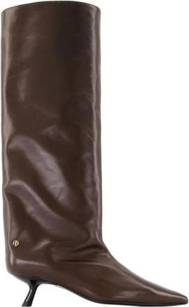Anine Bing Bruine leren laarzen met puntneus - Dames - Laarzen met Hak - Bruin - 39 EU - Leer - Schoenen