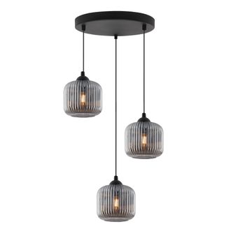 OEM L&aacute;mpara Colgante Riffle Negra 3 Planas Pantalla De Grafito Cilindro E27