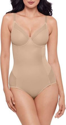 Miraclesuit Sheer Mesh Trim Underwire Shaping Bodysuit in Warm Beige at Nordstrom, Size 38Dd