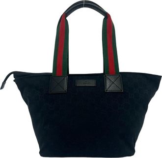 Gucci Black Green Red Color Canvas Leather Handbag Shoulder Bag Tote Bag (Pre-Owned)