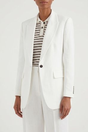 Brunello Cucinelli Natural Linen Blend Tailored Blazer, Brand Size 44 (US Size 10)