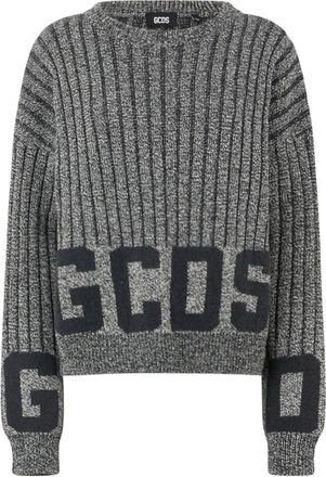 GCDS Gcds, Truien & Vesten, Dames, Grijs, L, Katoen, Ribbed Low Logo Sweater