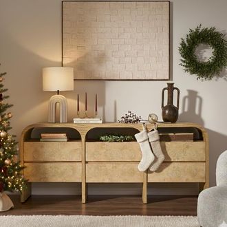 Castlery Wooden Curved 6 Drawer Dresser | Crescent by Castlery - Modern Design, Yellow Finish