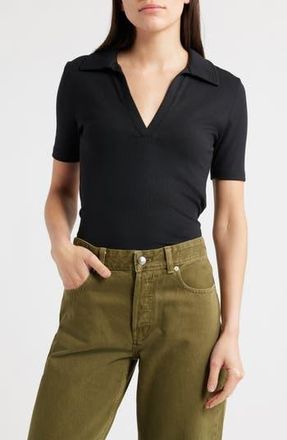 Madewell Drapey Rib Polo in Jet Black at Nordstrom Rack, Size Xx-Small