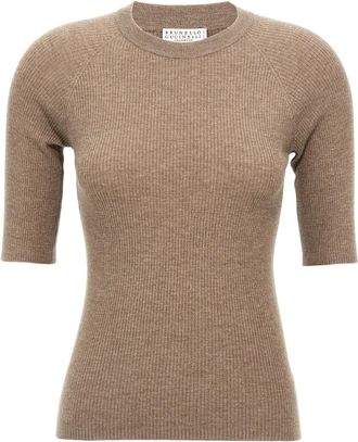 Brunello Cucinelli Sparkling T Shirt Marrone-Donna