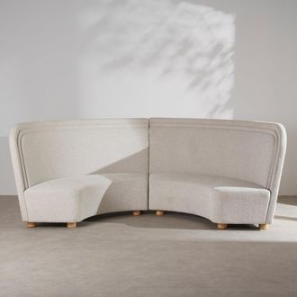 Maisons du monde Banco redondo profesional de 3/4 plazas de tela beige jaspeado