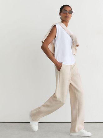 Reiss Neutral Marl Petite Premium Interlock Wide-leg Joggers, XS