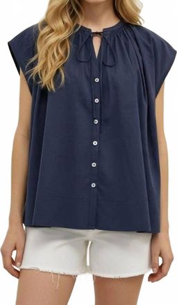Pinch Design Tie Neck Blouse In Navy