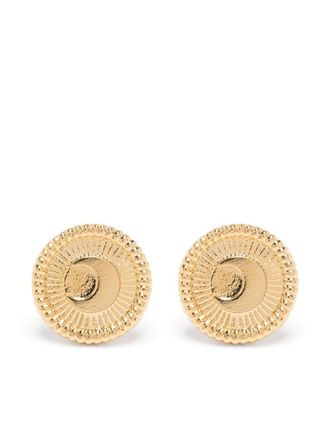Marine Serre logo-engraved earrings - women - Brass - One Size - Gold