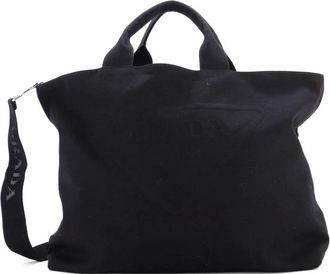 Prada Embossed Triangle Logo Convertible Canvas Large tote bag - Zwart