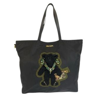 Prada Pre-owned Tote Bags, female, Black, Size: ONE SIZE Pre-owned Tessuto Teddy Bear Nylon Leather 2way Tote Bag