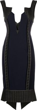 Moschino V-neck panelled midi dress - women - Virgin Wool/Polyester/Elastane/Acetate/Silk - 42 - Blue