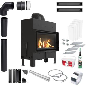 Kratki FLOKI L 12 kW Kaminofen &Oslash; 200 mm EKO Schwarz Set f&uuml;r Einbau