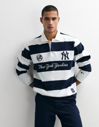 Champion x MLB - Polo a maniche lunghe blu navy e bianca