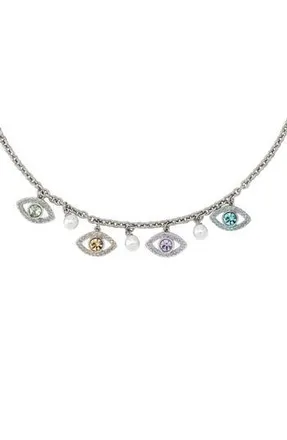 Kurt Geiger Pav&eacute; Evil Eye Charm Necklace in Silver Multi at Nordstrom Rack
