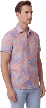 Lords of Harlech Uomo Springtime Short Sleeve Fine Linen Shirt in Springtime Pink at Nordstrom, Size X-Large