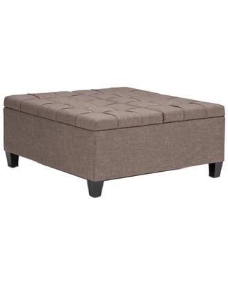 Simpli Home Harrison 36In Transitional Square Coffee Table Storage Ottoman