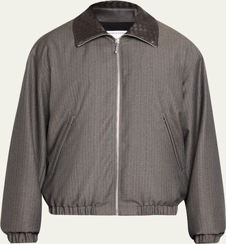 Bottega Veneta Mens Shadow Stripe Intrecciato Leather-Collar Jacket