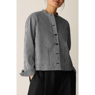 Eileen Fisher Check Print Woven Shirt Jacket in Black/White at Nordstrom, Size X-Small