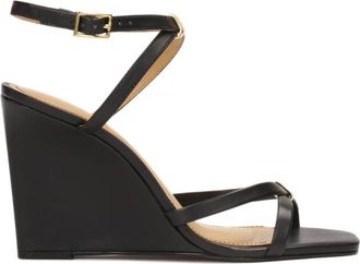 Kazar Gekruiste Banden Leren Plateau Sandalen - Dames - Sleehakken - Zwart - 39 EU - Leer - Schoenen