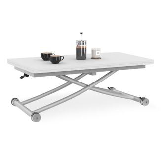 IDMarket Tavolino Urbana, Trasformabile In Tavolo Da Pranzo Rettangolare, Piano Bianco, Base Cromata