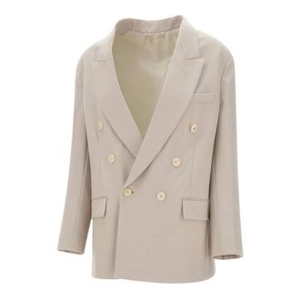 Victoria Beckham Blazers, female, Gray, Size: XS Relaxed Double Breasted Jacket