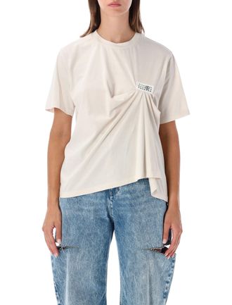 Maison Margiela Asymmetrical Draped Front Cotton Jersey T-Shirt with Numeric Label