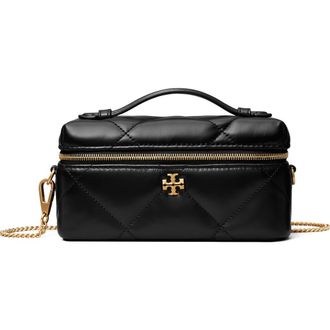 Tory Burch Kira Diamond Quilted Charm Leather Vanity Train Case in Black at Nordstrom