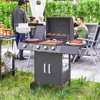 OUTSUNNY Gas Barbecue Grill 3+1 Burner Garden BBQ w/ Large Cooking Area in Grey