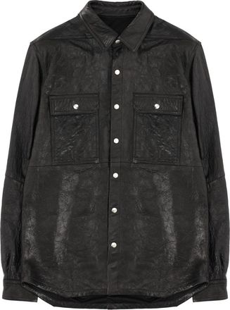 Rick Owens Black Textured Leather Snap-Button Jacket