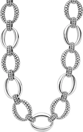 Lagos Signature Caviar Sterling Silver Oval Fluted Link Necklace at Nordstrom