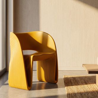 Dmora Sill&oacute;n Galire, Silla Para Interior/exterior, Con Brazos, Altura Del Asiento 45 Cm, 59x79x68h Cm Mostaza Naranja