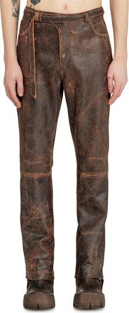 Diesel Cracked-leather pants with biker strap detail - Pants - Man - Brown