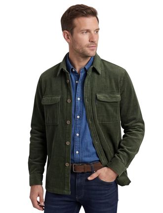 A Fish Named Fred A Fish Named Fred overshirt groen corduroy slim fit katoen
