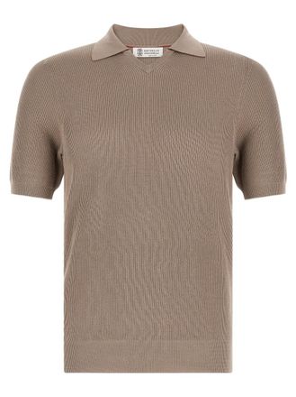 Brunello Cucinelli Brown Knitted Shirt Collar Polo
