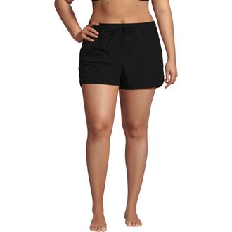 Lands End Woven Packable 3 Dolphin Hem Swim Cover-up Shorts in Black at Nordstrom, Size 24W