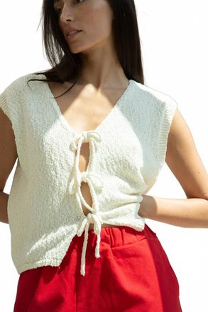 Beaumont Organic Florence Cotton Linen Knit Vest In Off White