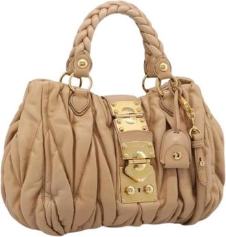 Miu Miu Pre-owned Hand Bag - Dames - Vintage Handtas - Beige - ONE Size - Leer - Vintage