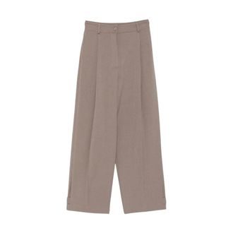 SOLOTRE Geplooide wijde broek - Dames - Broeken - Bruin - Maat: XS Zijde