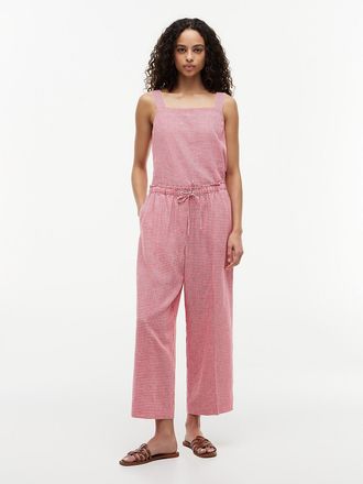 Tommy Hilfiger Womens Gingham Linen-Blend Pull-On Pant - Pink - XXL