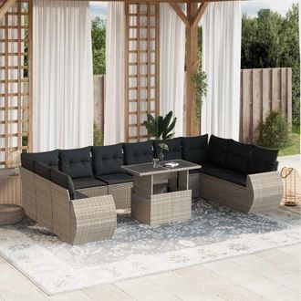 vidaXL Set De Sof&aacute;s De Jard&iacute;n 11 Pzas Y Cojines Rat&aacute;n Sint&eacute;tico Gris Vidaxl