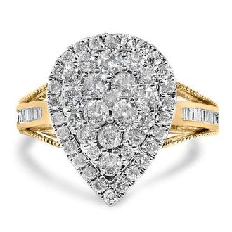 House of Brilliance 10K Gold Over Silver 1 1/2 Cttw Diamond Pear Shape Cocktail Ring in Yellow Gold Over Silver at Nordstrom, Size 7