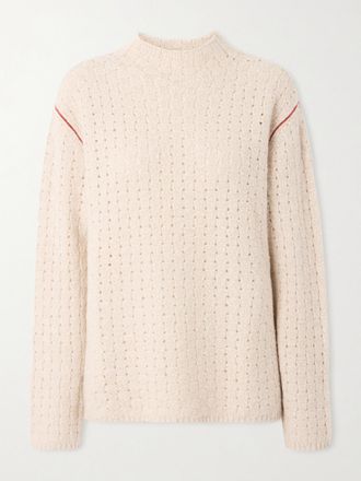 The Elder Statesman Pullover In Cashmere Punto A Giorno Glacier - Ecru