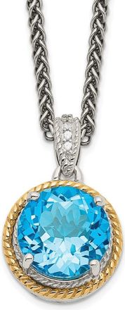 Diamond2Deal Sterling Silver with 14K Accent Round Blue Topaz Pendant Necklace