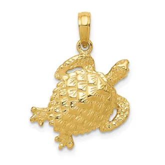 Diamond2Deal 14k Yellow Gold Solid Polished Open-Backed Turtle Pendant