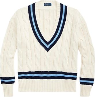 Polo Ralph Lauren Gedraaide Gebreide Trui - Dames - V-hals truien - Beige - L - Katoen - Truien & Vesten