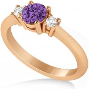 Allurez Round Amethyst & Diamond Three-Stone Engagement Ring 14k Rose Gold (0.60ct)