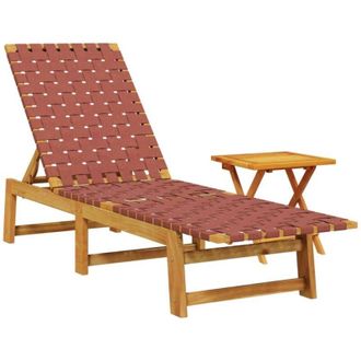 vidaXL Tumbona Con Mesa Madera Maciza De Acacia Y Tela Roja Vidaxl