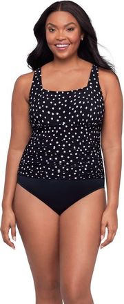 Trimshaper Amy Square Neck Back Tie One-Piece Control Swimsuit in Confetti Dot at Nordstrom, Size 18