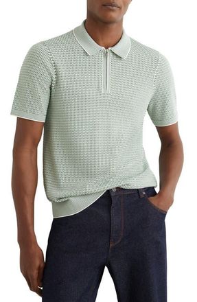 Reiss Brink Textured Stitch Quarter Zip Polo in Soft Sage Green at Nordstrom, Size Xx-Large